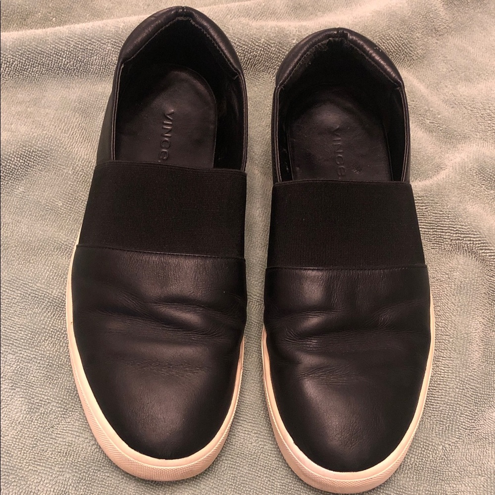 Vince Black Leather Slip-On Corbin Sneakers with White Sole